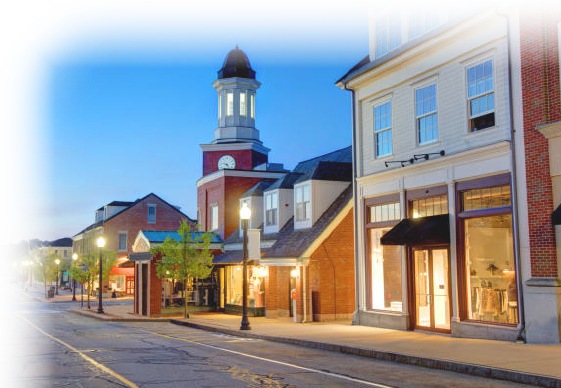 main street of small town at evening